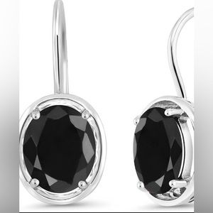 Stone King Round Black like Sapphire  Sterling Silver Dangle Earrings
